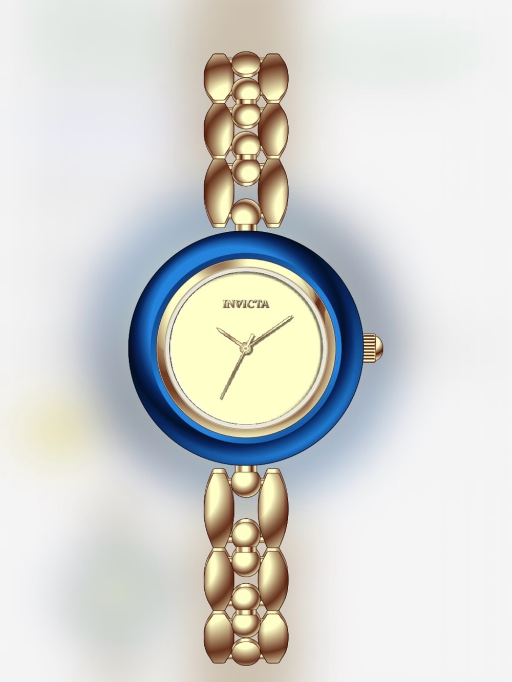 Invicta Gold Bracelet Watch with Blue Bezel and Cream Dial